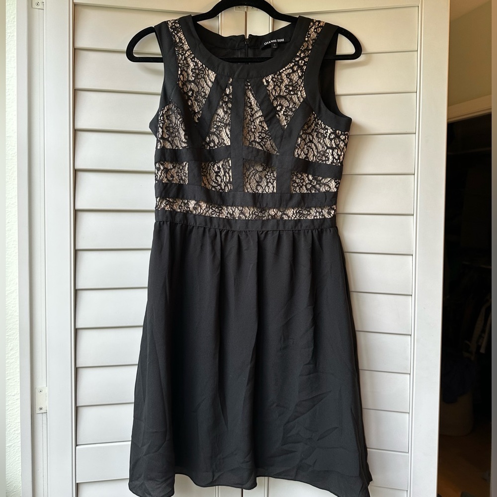 Gianni Bini Black & Tan Lace Skater Style Dress
